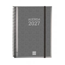 Finocam Basics Personalizable Agenda en Catalan - Anual 2027 - Semana Vista Horizontal - Formato E10 - 155x212mm - Espiral - Tapa de Polipropileno - Esquinas Microperforadas - Papel de 80g/m2 - Color Gris