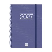 Finocam Espiral Basics Year Agenda - Anual 2027 - Semana Vista Vertical - Formato E10 - 155x212mm - Espiral - Tapa de Polipropileno - Esquinas Microperforadas - Papel de 80g/m2 - Color Azul