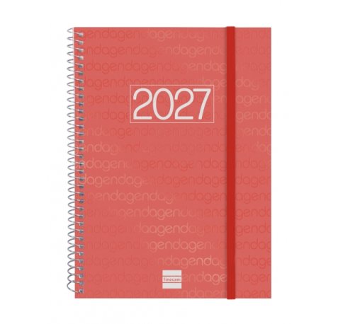 Finocam Espiral Basics Year Agenda - Anual 2027 - Semana Vista Vertical - Formato E10 - 155x212mm - Espiral - Tapa de Polipropileno - Esquinas Microperforadas - Papel de 80g/m2 - Color Rojo