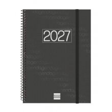 Finocam Espiral Basics Year Agenda - Anual 2027 - Semana Vista Vertical - Formato E10 - 155x212mm - Espiral - Tapa de Polipropileno - Esquinas Microperforadas - Papel de 80g/m2 - Color Negro