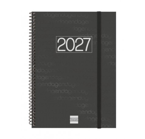 Finocam Espiral Basics Year Agenda - Anual 2027 - Semana Vista Vertical - Formato E10 - 155x212mm - Espiral - Tapa de Polipropileno - Esquinas Microperforadas - Papel de 80g/m2 - Color Negro