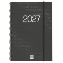 Finocam Espiral Basics Year Agenda - Anual 2027 - Semana Vista Vertical - Formato E40 - 210x297mm - Espiral - Tapa de Polipropileno - Esquinas Microperforadas - Papel de 80g/m2 - Color Negro