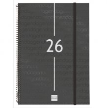 Finocam Year Agenda de Espiral en Catalan - Anual 2026 - Tapa Ligera - Formato E40 - 217x14x297mm - Semana Vista en Vertical - Color Negro