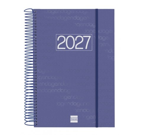 Finocam Espiral Basics Year Agenda - Anual 2027 - 1 Dia por Pagina - Formato E11 - 165x242mm - Espiral - Tapa de Polipropileno - Esquinas Microperforadas - Papel de 70g/m2 - Color Azul