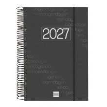 Finocam Espiral Basics Year Agenda - Anual 2027 - 1 Dia por Pagina - Formato E11 - 165x242mm - Espiral - Tapa de Polipropileno - Esquinas Microperforadas - Papel de 70g/m2 - Color Negro