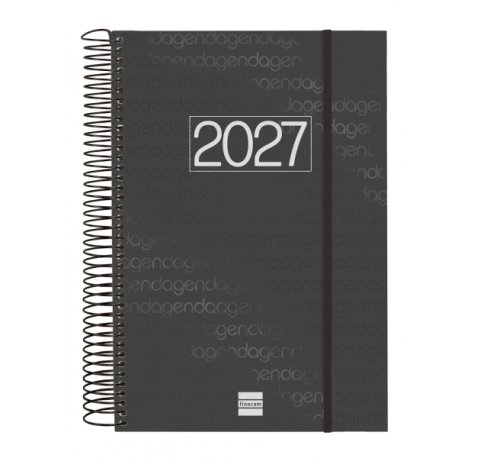 Finocam Espiral Basics Year Agenda - Anual 2027 - 1 Dia por Pagina - Formato E11 - 165x242mm - Espiral - Tapa de Polipropileno - Esquinas Microperforadas - Papel de 70g/m2 - Color Negro