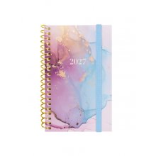 Finocam Trendy Design Collection Goldy Agenda - Anual 2027 - Semana Vista Horizontal - Formato E3 - 79x127mm - Espiral - Tapa de Polipropileno - Esquinas Microperforadas - Papel de 80g/m2 - Multicolor