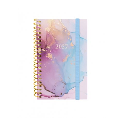 Finocam Trendy Design Collection Goldy Agenda - Anual 2027 - Semana Vista Horizontal - Formato E3 - 79x127mm - Espiral - Tapa de Polipropileno - Esquinas Microperforadas - Papel de 80g/m2 - Multicolor