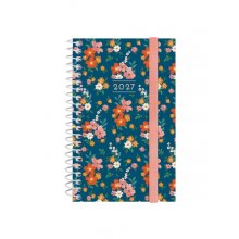 Finocam Trendy Design Collection Flora Agenda - Anual 2027 - Semana Vista Horizontal - Formato E3 - 79x127mm - Espiral - Tapa de Polipropileno - Esquinas Microperforadas - Papel de 80g/m2 - Multicolor