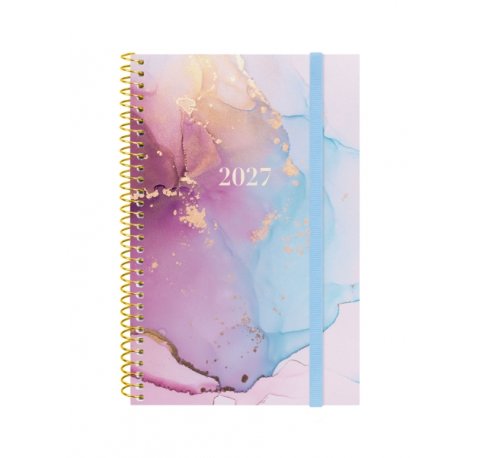 Finocam Trendy Design Collection Goldy Agenda - Anual 2027 - Semana Vista Horizontal - Formato E5 - 117x181mm - Espiral - Tapa de Polipropileno - Esquinas Microperforadas - Papel de 80g/m2 - Multicolor