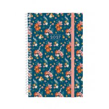 Finocam Trendy Design Collection Flora Agenda - Anual 2027 - Semana Vista Horizontal - Formato E5 - 117x181mm - Espiral - Tapa de Polipropileno - Esquinas Microperforadas - Papel de 80g/m2 - Multicolor