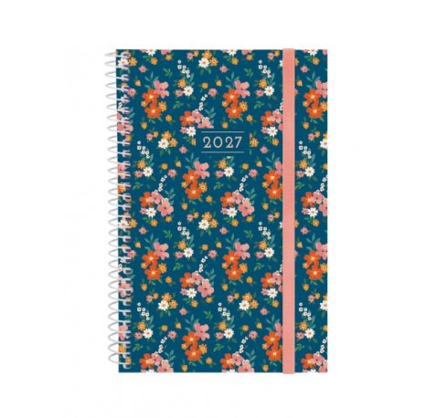 Finocam Trendy Design Collection Flora Agenda - Anual 2027 - Semana Vista Horizontal - Formato E5 - 117x181mm - Espiral - Tapa de Polipropileno - Esquinas Microperforadas - Papel de 80g/m2 - Multicolor