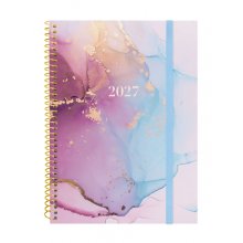 Finocam Trendy Design Collection Goldy Agenda - Anual 2027 - Semana Vista Horizontal - Formato E10 - 155x212mm - Espiral - Tapa de Polipropileno - Esquinas Microperforadas - Papel de 80g/m2 - Multicolor