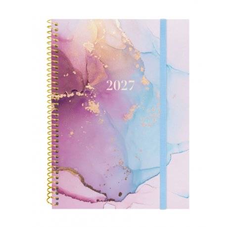 Finocam Trendy Design Collection Goldy Agenda - Anual 2027 - Semana Vista Horizontal - Formato E10 - 155x212mm - Espiral - Tapa de Polipropileno - Esquinas Microperforadas - Papel de 80g/m2 - Multicolor