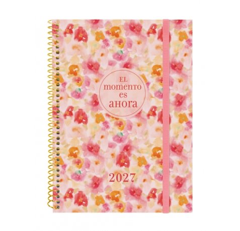 Finocam Trendy Design Collection Ahora Agenda - Anual 2027 - Semana Vista Horizontal - Formato E10 - 155x212mm - Espiral - Tapa de Polipropileno - Esquinas Microperforadas - Papel de 80g/m2 - Multicolor