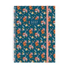 Finocam Trendy Design Collection Flora Agenda - Anual 2027 - Semana Vista Horizontal - Formato E10 - 155x212mm - Espiral - Tapa de Polipropileno - Esquinas Microperforadas - Papel de 80g/m2 - Multicolor