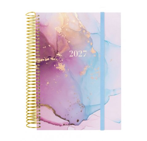 Finocam Trendy Design Collection Goldy Agenda - Anual 2027 - 1 Dia por Pagina - Formato E10 - 155x212mm - Espiral - Tapa de Polipropileno - Esquinas Microperforadas - Papel de 70g/m2 - Multicolor