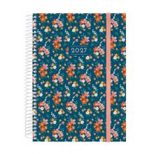 Finocam Trendy Design Collection Flora Agenda - Anual 2027 - 1 Dia por Pagina - Formato E10 - 155x212mm - Espiral - Tapa de Polipropileno - Esquinas Microperforadas - Papel de 70g/m2 - Multicolor