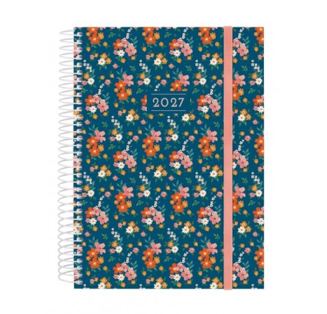 Finocam Trendy Design Collection Flora Agenda - Anual 2027 - 1 Dia por Pagina - Formato E10 - 155x212mm - Espiral - Tapa de Polipropileno - Esquinas Microperforadas - Papel de 70g/m2 - Multicolor