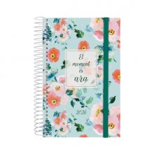 Finocam Design Collection Agenda de Espiral en Catalan - Anual 2026 - Tapa Ligera - Formato E5 - 132x25x181mm - 1 Dia por Pagina - Tematica de Flores