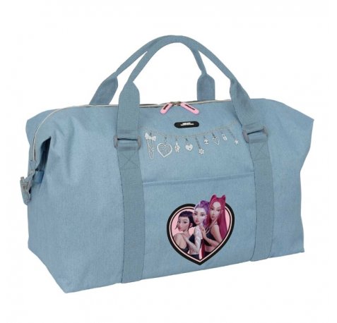 Safta K-Pop Demon Hunters Huntr/X Bolsa de Fin de Semana - Bandolera Ajustable - Bolsillo Frontal - Cremallera Bidireccional - Asas de Mano - 50x29x22cm - Color Azul Claro