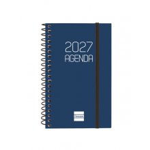 Finocam Espiral Basics Opaque Agenda - Anual 2027 - Semana Vista Horizontal - Formato E3 - 79x127mm - Espiral - Tapa de Polipropileno - Esquinas Microperforadas - Papel de 80g/m2 - Color Azul