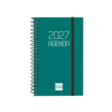 Finocam Espiral Basics Opaque Agenda - Anual 2027 - Semana Vista Horizontal - Formato E3 - 79x127mm - Espiral - Tapa de Polipropileno - Esquinas Microperforadas - Papel de 80g/m2 - Color Verde