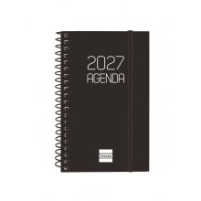 Finocam Espiral Basics Opaque Agenda - Anual 2027 - Semana Vista Horizontal - Formato E3 - 79x127mm - Espiral - Tapa de Polipropileno - Esquinas Microperforadas - Papel de 80g/m2 - Color Negro