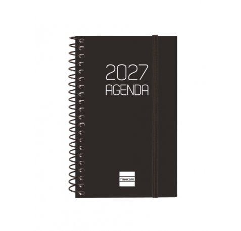 Finocam Espiral Basics Opaque Agenda - Anual 2027 - Semana Vista Horizontal - Formato E3 - 79x127mm - Espiral - Tapa de Polipropileno - Esquinas Microperforadas - Papel de 80g/m2 - Color Negro