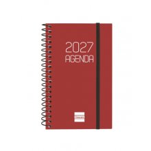 Finocam Espiral Basics Opaque Agenda - Anual 2027 - Semana Vista Horizontal - Formato E3 - 79x127mm - Espiral - Tapa de Polipropileno - Esquinas Microperforadas - Papel de 80g/m2 - Color Burdeos