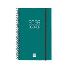 Finocam Opaque Agenda de Espiral - Anual 2026 - Tapa Ligera - Cierre con Goma Elastica - Formato E5 - 125x14x181mm - Semana Vista Horizontal - Color Verde Finocam Opaque Agenda de Espiral - Anual 2026 - Tapa Ligera - Cierre con Goma Elastica - Formato E5 - 125x14x181mm - Semana Vista Horizontal - Color Verde