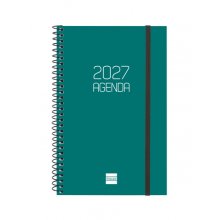 Finocam Espiral Basics Opaque Agenda - Anual 2027 - Semana Vista Horizontal - Formato E5 - 117x181mm - Espiral - Tapa de Polipropileno - Esquinas Microperforadas - Papel de 80g/m2 - Color Verde