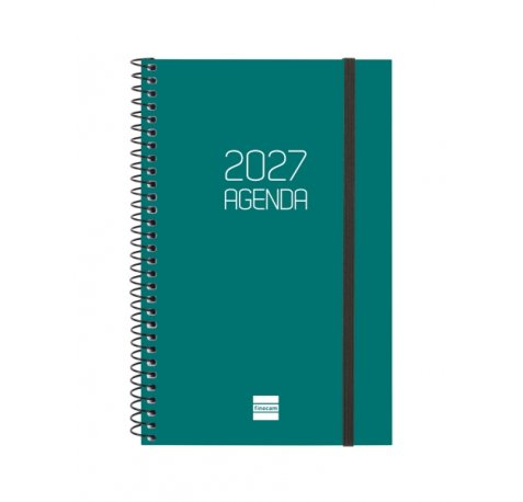 Finocam Espiral Basics Opaque Agenda - Anual 2027 - Semana Vista Horizontal - Formato E5 - 117x181mm - Espiral - Tapa de Polipropileno - Esquinas Microperforadas - Papel de 80g/m2 - Color Verde