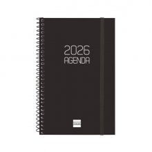 Finocam Opaque Agenda de Espiral - Anual 2026 - Tapa Ligera - Cierre con Goma Elastica - Formato E5 - 125x14x181mm - Semana Vista Horizontal - Color Negro Finocam Opaque Agenda de Espiral - Anual 2026 - Tapa Ligera - Cierre con Goma Elastica - Formato E5 - 125x14x181mm - Semana Vista Horizontal - Color Negro