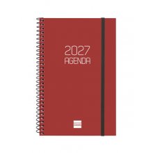 Finocam Espiral Basics Opaque Agenda - Anual 2027 - Semana Vista Horizontal - Formato E5 - 117x181mm - Espiral - Tapa de Polipropileno - Esquinas Microperforadas - Papel de 80g/m2 - Color Burdeos