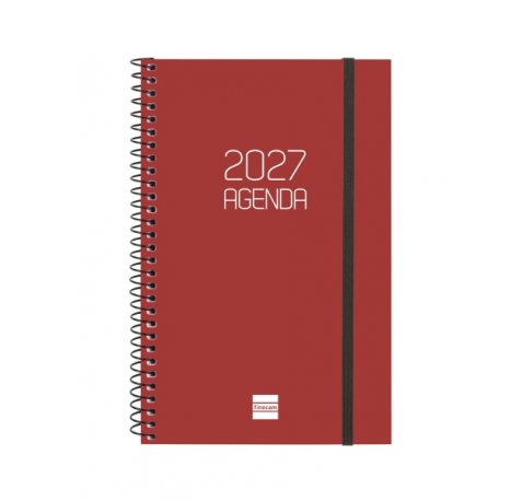 Finocam Espiral Basics Opaque Agenda - Anual 2027 - Semana Vista Horizontal - Formato E5 - 117x181mm - Espiral - Tapa de Polipropileno - Esquinas Microperforadas - Papel de 80g/m2 - Color Burdeos