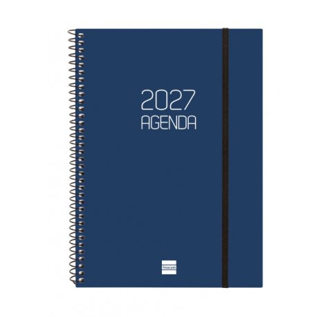 Finocam Espiral Basics Opaque Agenda - Anual 2027 - Semana Vista Horizontal - Formato E10 - 155x212mm - Espiral - Tapa de Polipropileno - Esquinas Microperforadas - Papel de 80g/m2 - Color Azul