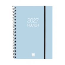 Finocam Espiral Basics Opaque Agenda - Anual 2027 - Semana Vista Horizontal - Formato E10 - 155x212mm - Espiral - Tapa de Polipropileno - Esquinas Microperforadas - Papel de 80g/m2 - Color Celeste