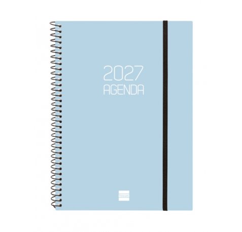 Finocam Espiral Basics Opaque Agenda - Anual 2027 - Semana Vista Horizontal - Formato E10 - 155x212mm - Espiral - Tapa de Polipropileno - Esquinas Microperforadas - Papel de 80g/m2 - Color Celeste