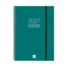 Finocam Espiral Basics Opaque Agenda - Anual 2027 - Semana Vista Horizontal - Formato E10 - 155x212mm - Espiral - Tapa de Polipropileno - Esquinas Microperforadas - Papel de 80g/m2 - Color Verde