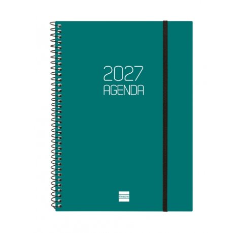 Finocam Espiral Basics Opaque Agenda - Anual 2027 - Semana Vista Horizontal - Formato E10 - 155x212mm - Espiral - Tapa de Polipropileno - Esquinas Microperforadas - Papel de 80g/m2 - Color Verde