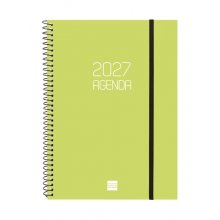Finocam Espiral Basics Opaque Agenda - Anual 2027 - Semana Vista Horizontal - Formato E10 - 155x212mm - Espiral - Tapa de Polipropileno - Esquinas Microperforadas - Papel de 80g/m2 - Color Lima