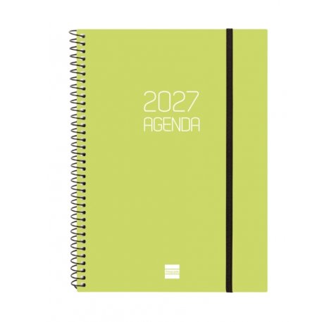 Finocam Espiral Basics Opaque Agenda - Anual 2027 - Semana Vista Horizontal - Formato E10 - 155x212mm - Espiral - Tapa de Polipropileno - Esquinas Microperforadas - Papel de 80g/m2 - Color Lima