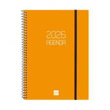 Finocam Opaque Agenda de Espiral - Anual 2026 - Tapa Ligera - Cierre con Goma Elastica - Formato E10 - 162x14x212mm - Semana Vista Horizontal - Color Naranja