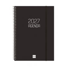 Finocam Espiral Basics Opaque Agenda - Anual 2027 - Semana Vista Horizontal - Formato E10 - 155x212mm - Espiral - Tapa de Polipropileno - Esquinas Microperforadas - Papel de 80g/m2 - Color Negro