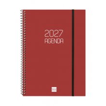Finocam Espiral Basics Opaque Agenda - Anual 2027 - Semana Vista Horizontal - Formato E10 - 155x212mm - Espiral - Tapa de Polipropileno - Esquinas Microperforadas - Papel de 80g/m2 - Color Burdeos