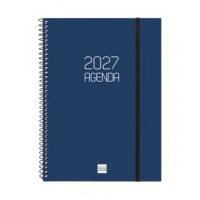 Finocam Espiral Basics Opaque Agenda - Anual 2027 - Semana Vista Vertical - Formato E10 - 155x212mm - Espiral - Tapa de Polipropileno - Esquinas Microperforadas - Papel de 80g/m2 - Color Azul