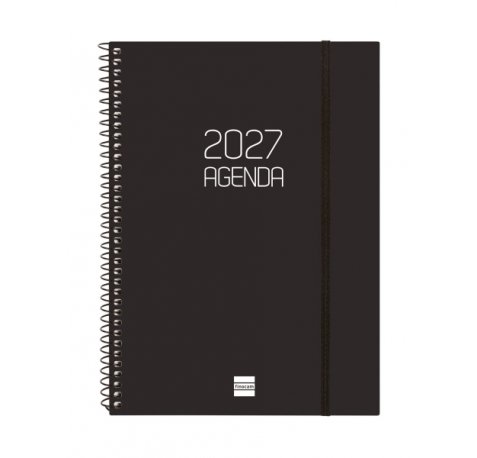 Finocam Espiral Basics Opaque Agenda - Anual 2027 - Semana Vista Vertical - Formato E10 - 155x212mm - Espiral - Tapa de Polipropileno - Esquinas Microperforadas - Papel de 80g/m2 - Color Negro