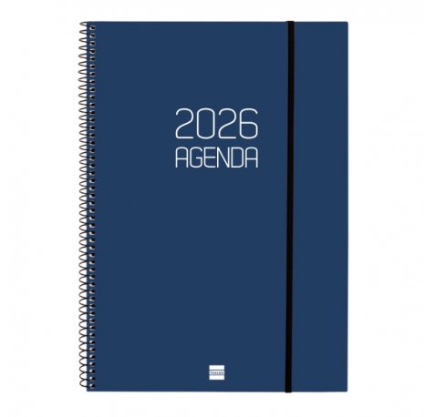 Finocam Opaque Agenda de Espiral - Anual 2026 - Tapa Ligera - Cierre con Goma Elastica - Formato E40 - 217x14x297mm - Semana Vista Horizontal - Color Azul