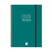 Finocam Opaque Agenda de Espiral en Catalan - Anual 2026 - Tapa Ligera - Cierre con Goma Elastica - Formato E10 - 217x14x297mm - Semana Vista Horizontal - Color Verde